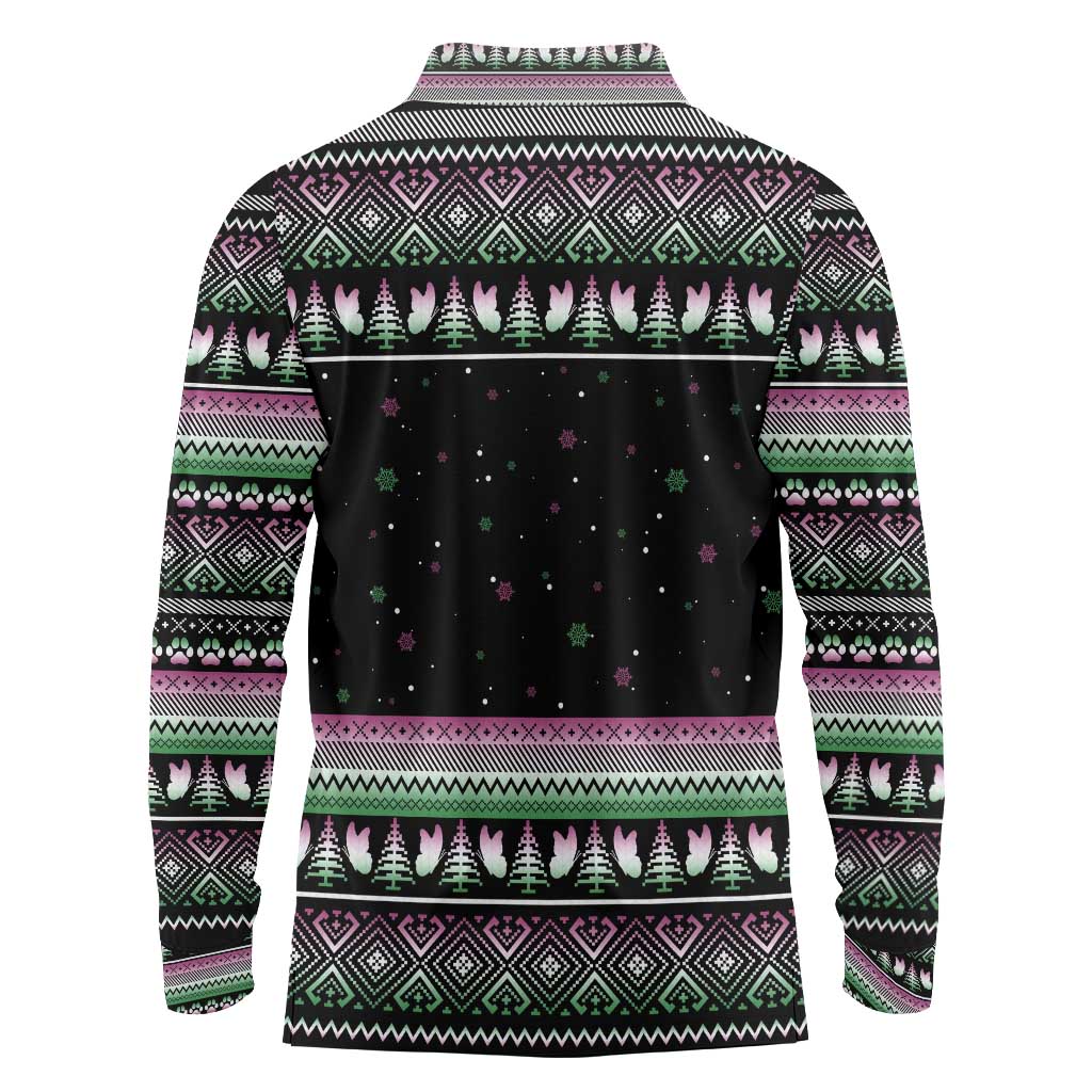 Christmas Dachshund Angel Dog Long Sleeve Polo Shirt Pink Green Tree Feather Pattern Design - Wonder Print Shop