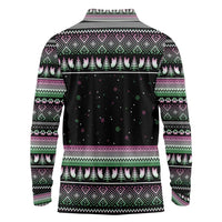 Christmas Dachshund Angel Dog Long Sleeve Polo Shirt Pink Green Tree Feather Pattern Design - Wonder Print Shop