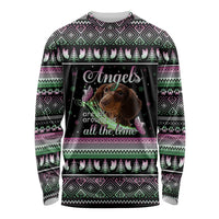 Christmas Dachshund Angel Dog Long Sleeve Shirt Pink Green Tree Feather Pattern Design - Wonder Print Shop