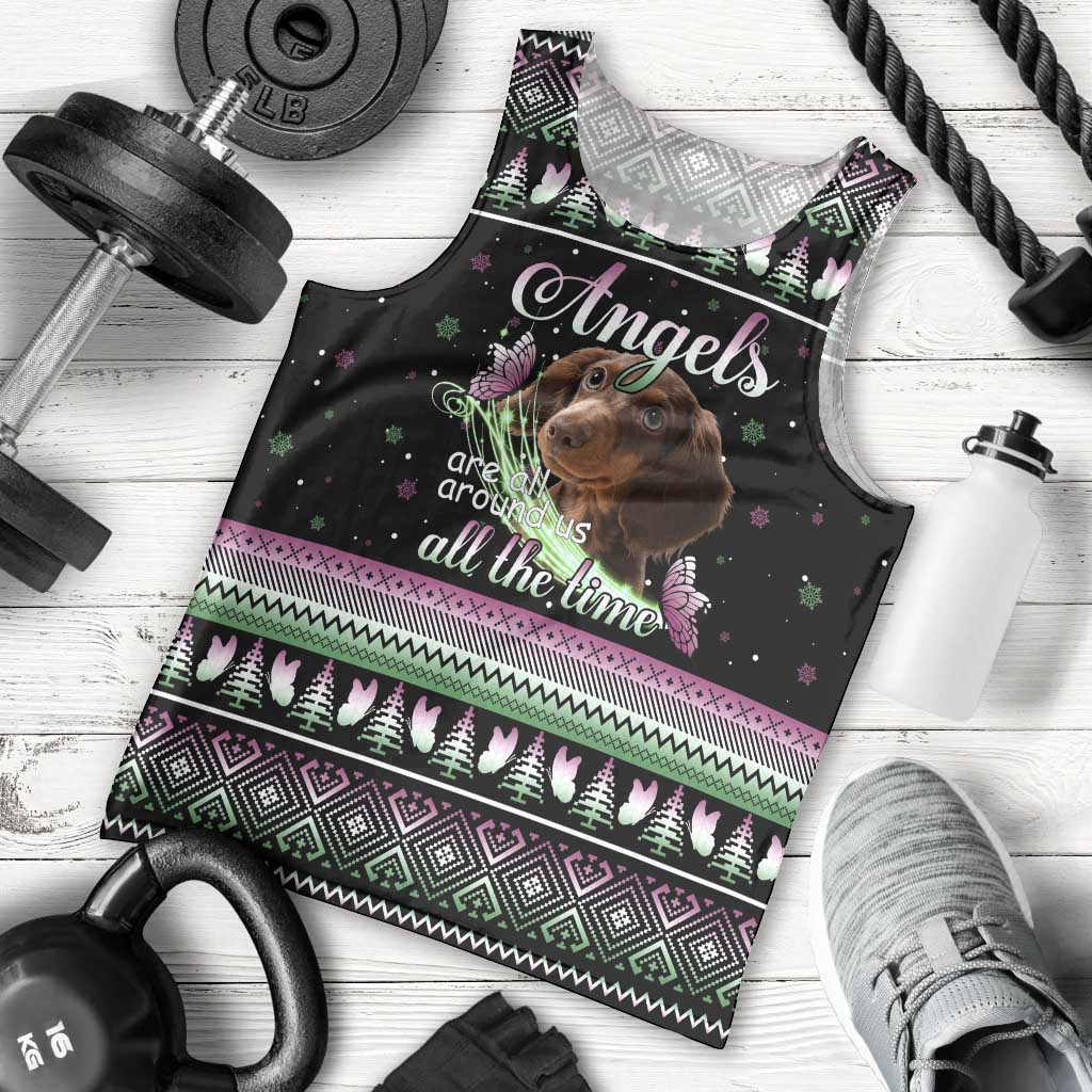 Christmas Dachshund Angel Dog Men Tank Top Pink Green Tree Feather Pattern Design - Wonder Print Shop