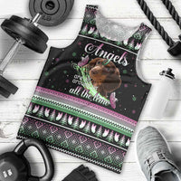Christmas Dachshund Angel Dog Men Tank Top Pink Green Tree Feather Pattern Design - Wonder Print Shop
