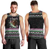 Christmas Dachshund Angel Dog Men Tank Top Pink Green Tree Feather Pattern Design - Wonder Print Shop