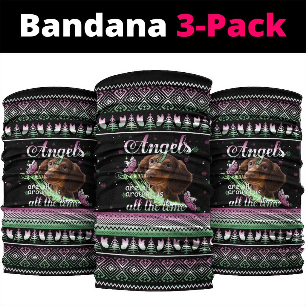 Christmas Dachshund Angel Dog Neck Gaiter Pink Green Tree Feather Pattern Design - Wonder Print Shop