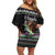 Christmas Dachshund Angel Dog Off Shoulder Short Dress Pink Green Tree Feather Pattern Design - Wonder Print Shop