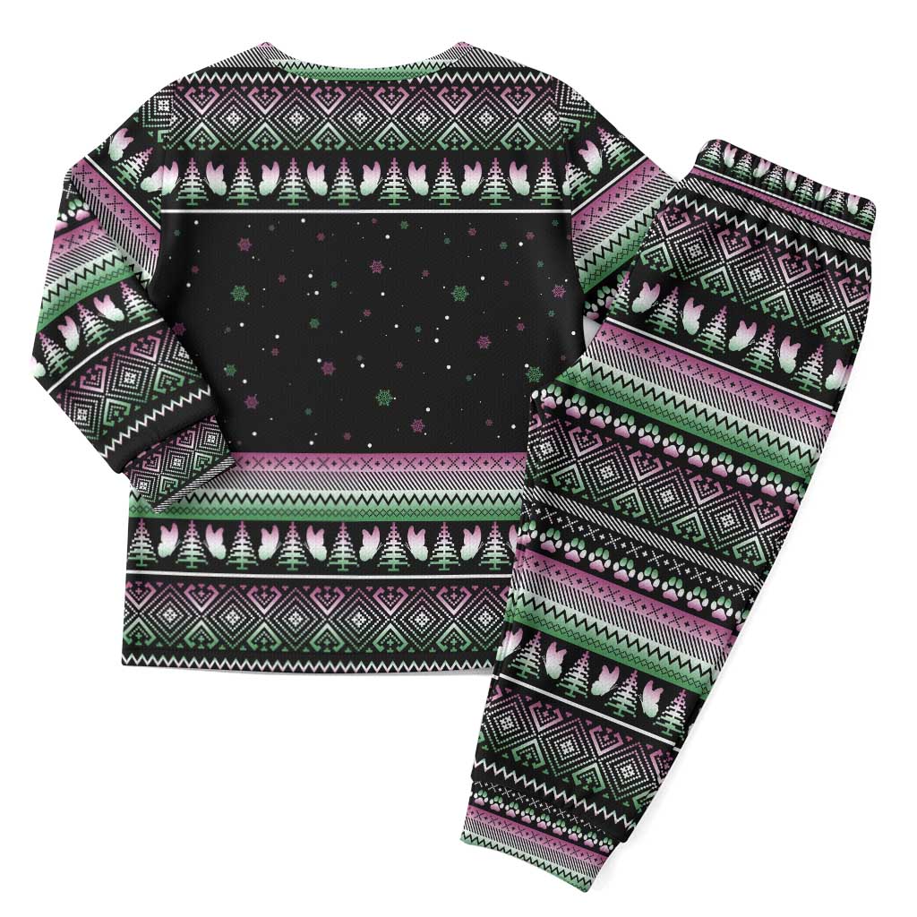 Christmas Dachshund Angel Dog Christmas Pajama Set Pink Green Tree Feather Pattern Design - Wonder Print Shop