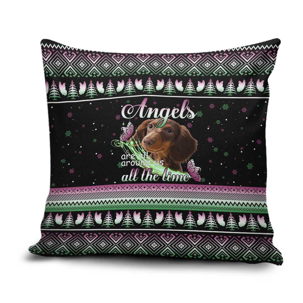 Christmas Dachshund Angel Dog Pillow Cover Pink Green Tree Feather Pattern Design - Wonder Print Shop