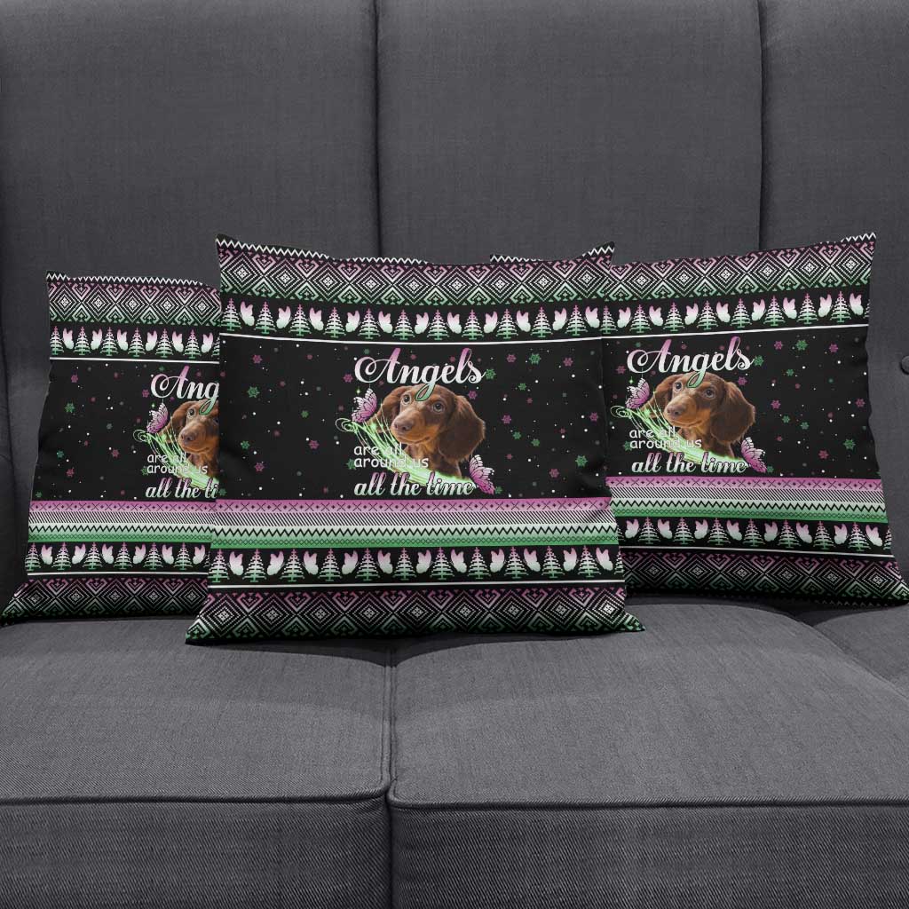 Christmas Dachshund Angel Dog Pillow Cover Pink Green Tree Feather Pattern Design - Wonder Print Shop