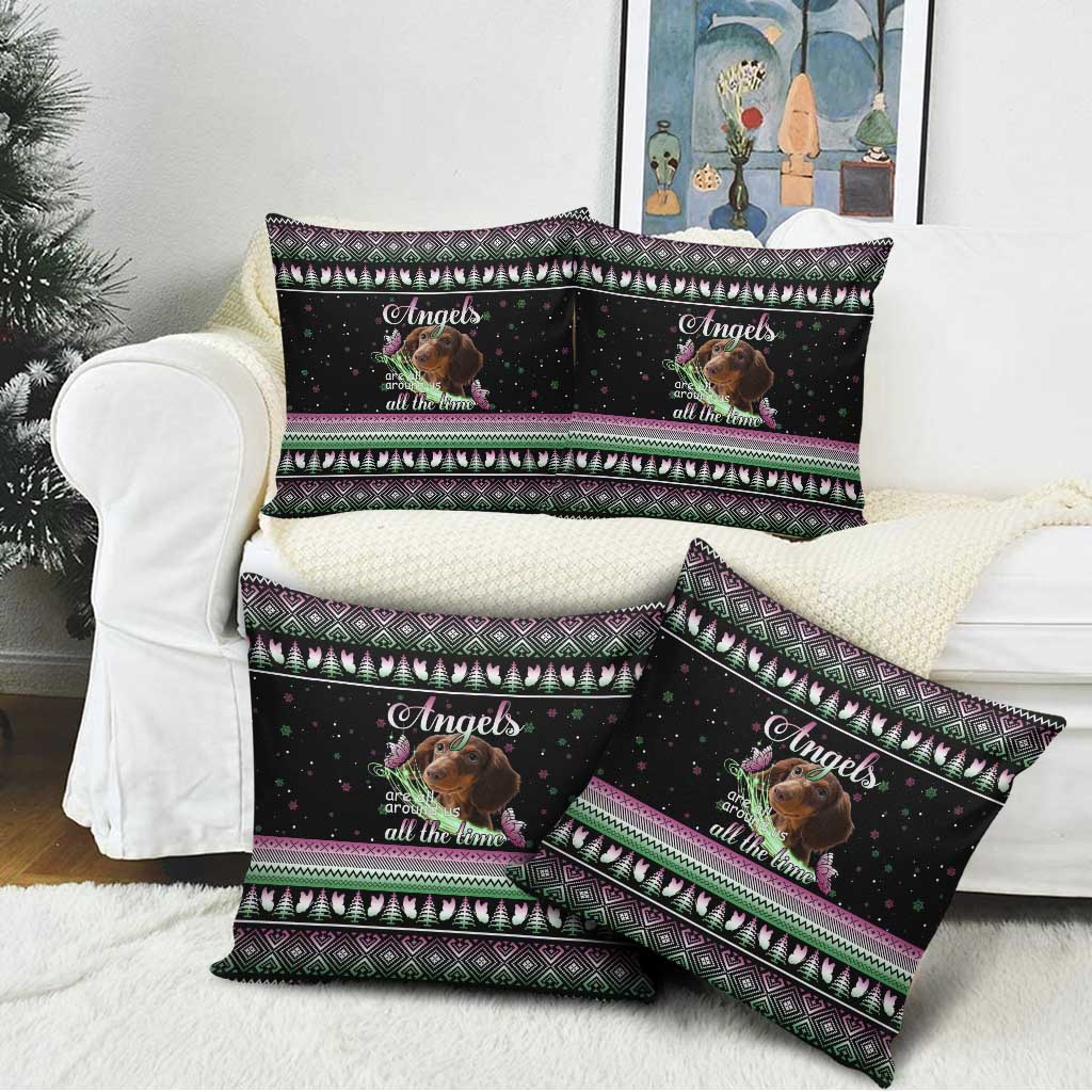 Christmas Dachshund Angel Dog Pillow Cover Pink Green Tree Feather Pattern Design - Wonder Print Shop