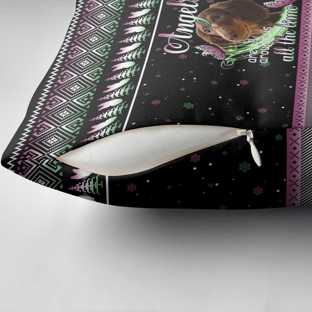 Christmas Dachshund Angel Dog Pillow Cover Pink Green Tree Feather Pattern Design - Wonder Print Shop