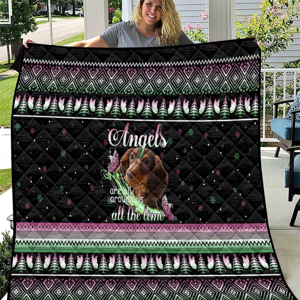 Christmas Dachshund Angel Dog Quilt Pink Green Tree Feather Pattern Design - Wonder Print Shop