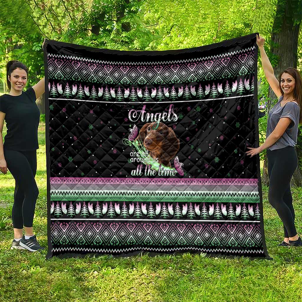 Christmas Dachshund Angel Dog Quilt Pink Green Tree Feather Pattern Design - Wonder Print Shop