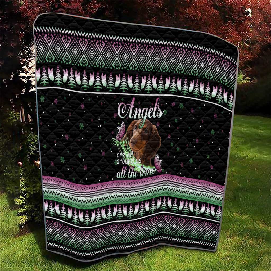 Christmas Dachshund Angel Dog Quilt Pink Green Tree Feather Pattern Design - Wonder Print Shop
