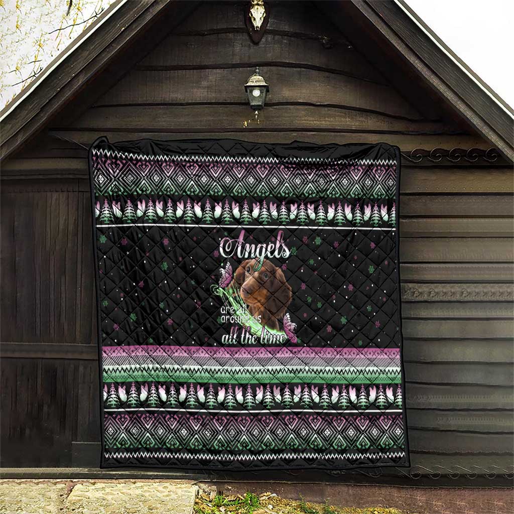 Christmas Dachshund Angel Dog Quilt Pink Green Tree Feather Pattern Design - Wonder Print Shop