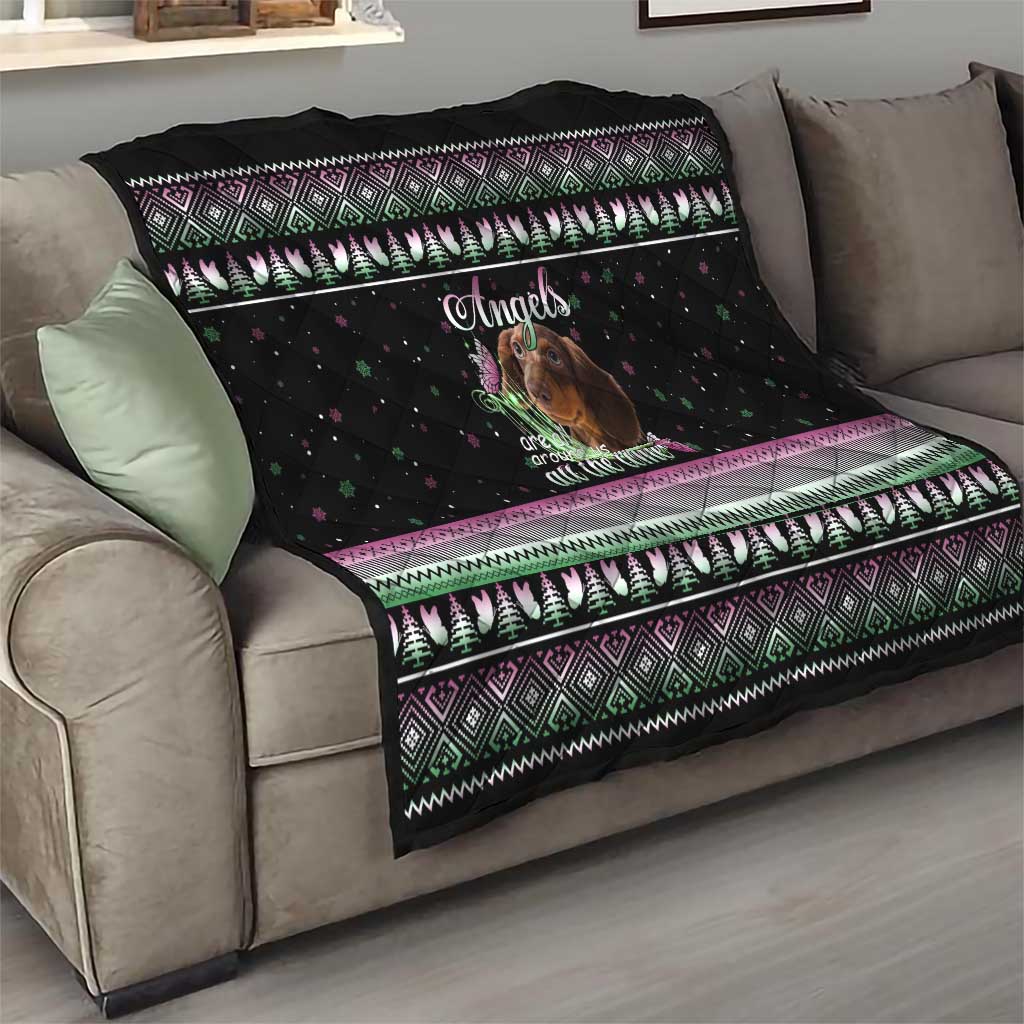 Christmas Dachshund Angel Dog Quilt Pink Green Tree Feather Pattern Design - Wonder Print Shop