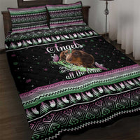 Christmas Dachshund Angel Dog Quilt Bed Set Pink Green Tree Feather Pattern Design - Wonder Print Shop