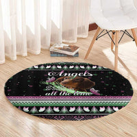 Christmas Dachshund Angel Dog Round Carpet Pink Green Tree Feather Pattern Design - Wonder Print Shop