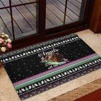 Christmas Dachshund Angel Dog Rubber Doormat Pink Green Tree Feather Pattern Design - Wonder Print Shop
