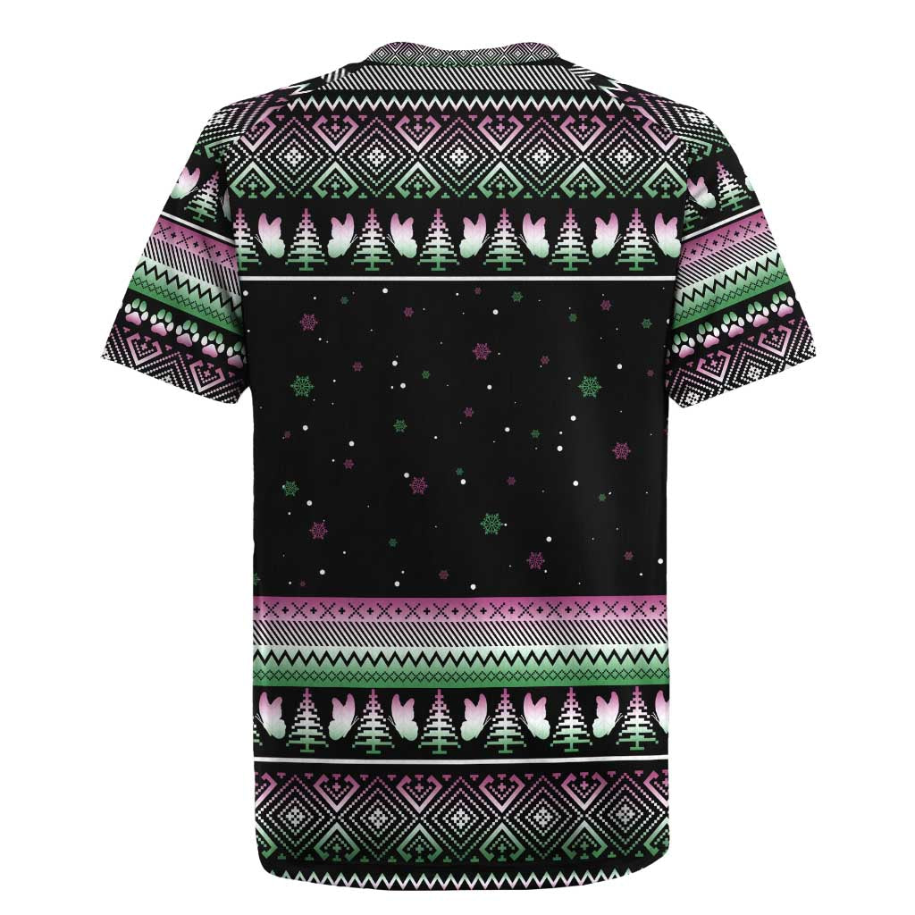 Christmas Dachshund Angel Dog Rugby Jersey Pink Green Tree Feather Pattern Design - Wonder Print Shop