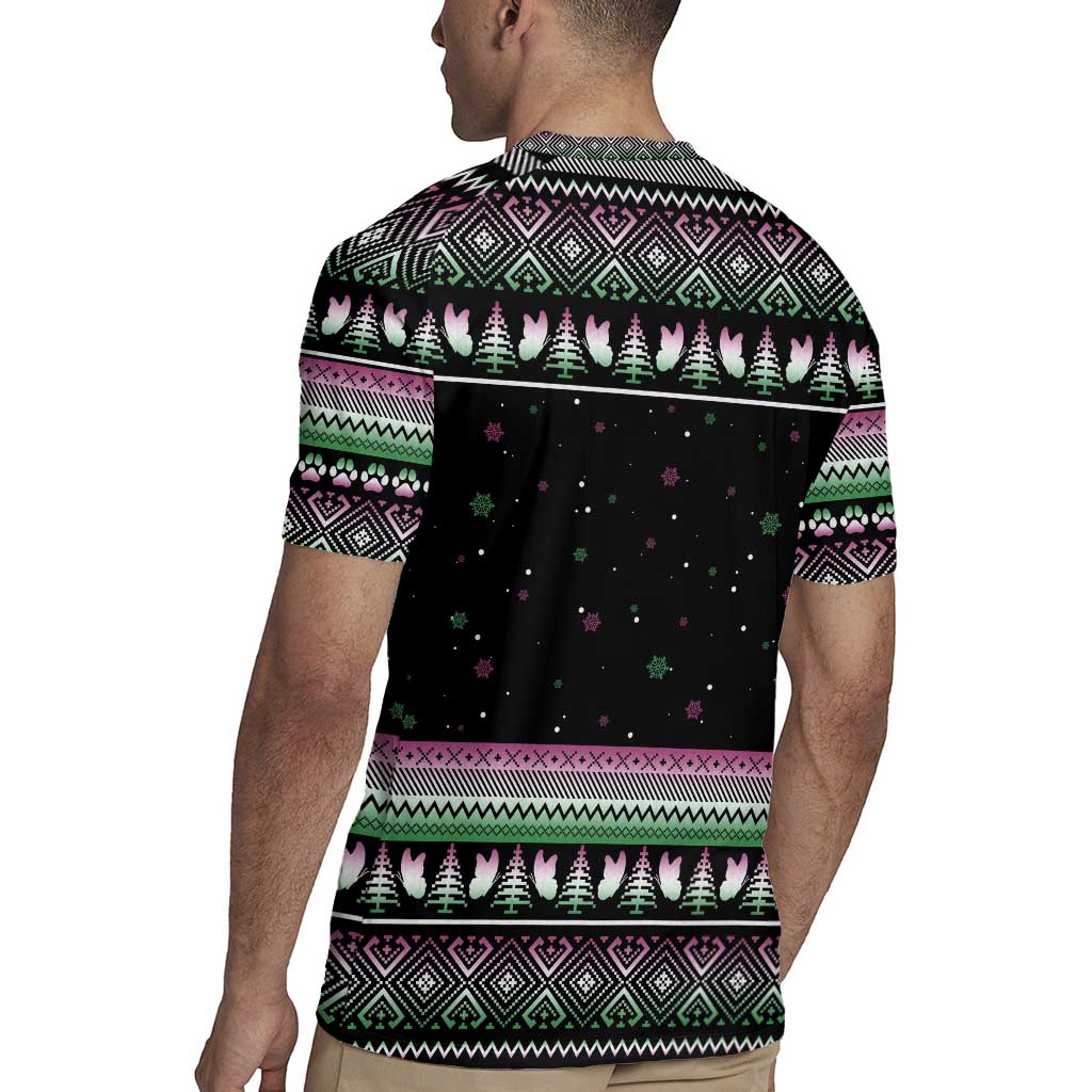 Christmas Dachshund Angel Dog Rugby Jersey Pink Green Tree Feather Pattern Design - Wonder Print Shop