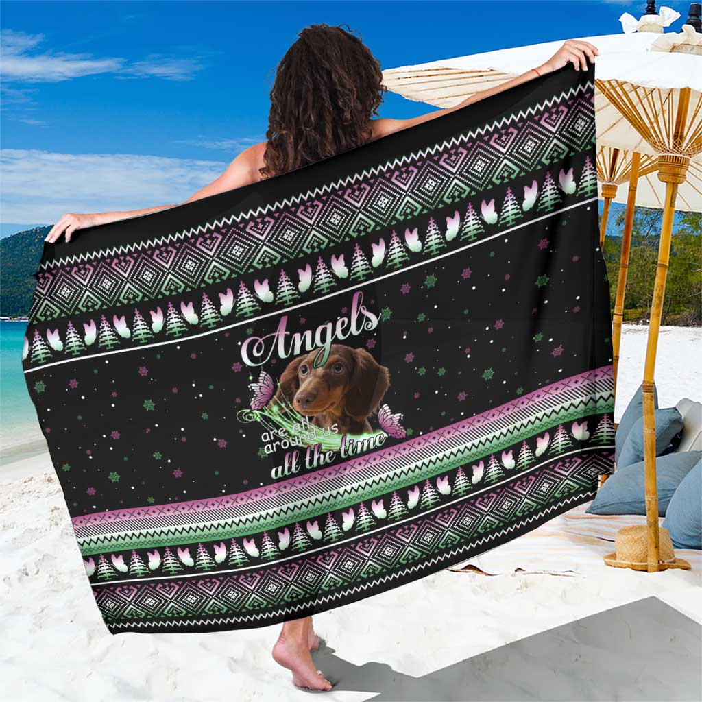 Christmas Dachshund Angel Dog Sarong Pink Green Tree Feather Pattern Design - Wonder Print Shop