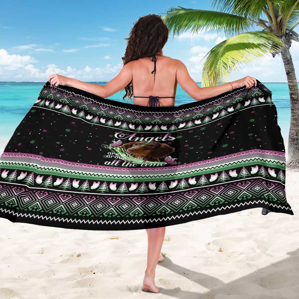 Christmas Dachshund Angel Dog Sarong Pink Green Tree Feather Pattern Design - Wonder Print Shop