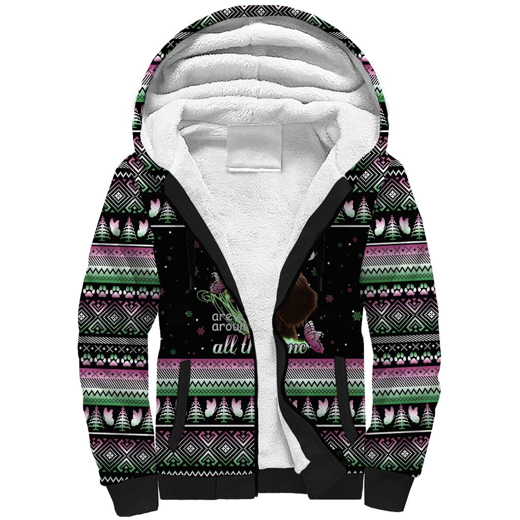 Christmas Dachshund Angel Dog Sherpa Hoodie Pink Green Tree Feather Pattern Design - Wonder Print Shop