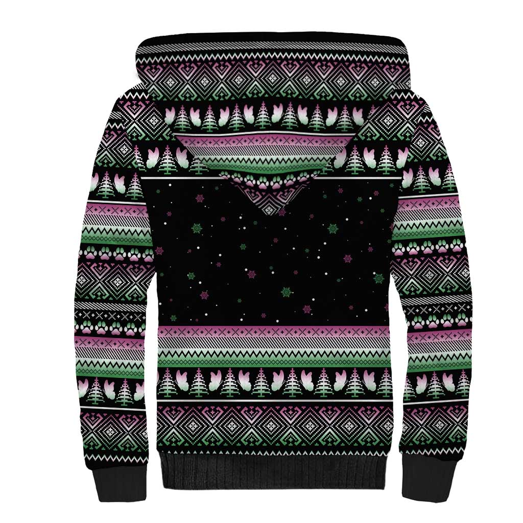 Christmas Dachshund Angel Dog Sherpa Hoodie Pink Green Tree Feather Pattern Design - Wonder Print Shop