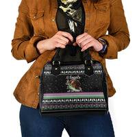 Christmas Dachshund Angel Dog Shoulder Handbag Pink Green Tree Feather Pattern Design - Wonder Print Shop