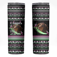 Christmas Dachshund Angel Dog Skinny Tumbler Pink Green Tree Feather Pattern Design - Wonder Print Shop