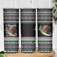 Christmas Dachshund Angel Dog Skinny Tumbler Pink Green Tree Feather Pattern Design - Wonder Print Shop