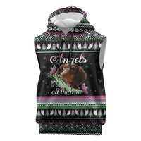 Christmas Dachshund Angel Dog Sleeveless Hoodie Pink Green Tree Feather Pattern Design - Wonder Print Shop