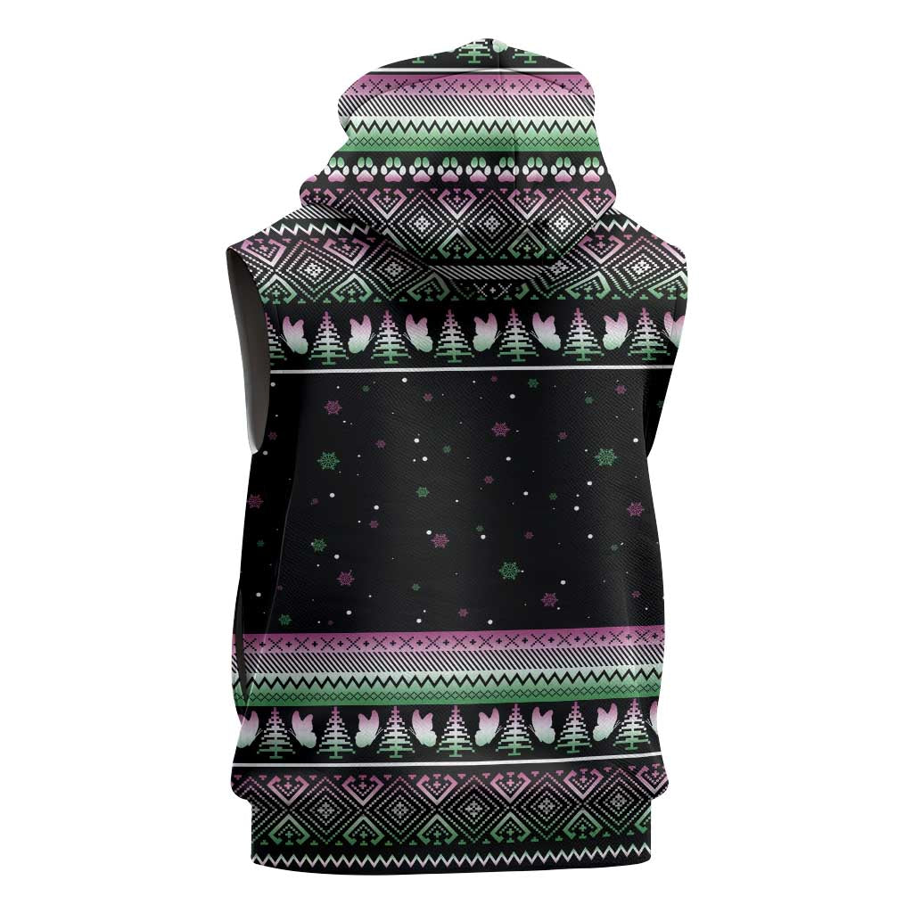 Christmas Dachshund Angel Dog Sleeveless Hoodie Pink Green Tree Feather Pattern Design - Wonder Print Shop
