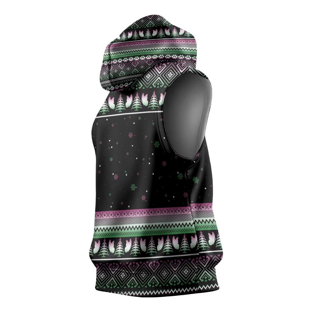 Christmas Dachshund Angel Dog Sleeveless Hoodie Pink Green Tree Feather Pattern Design - Wonder Print Shop