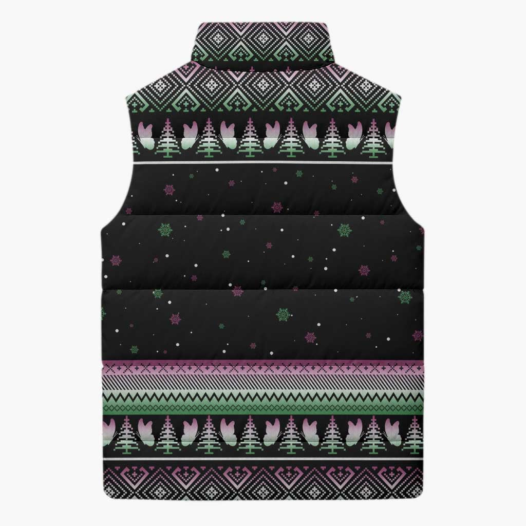 Christmas Dachshund Angel Dog Sleeveless Puffer Jacket Pink Green Tree Feather Pattern Design - Wonder Print Shop