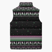 Christmas Dachshund Angel Dog Sleeveless Puffer Jacket Pink Green Tree Feather Pattern Design - Wonder Print Shop