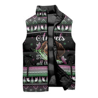 Christmas Dachshund Angel Dog Sleeveless Puffer Jacket Pink Green Tree Feather Pattern Design - Wonder Print Shop
