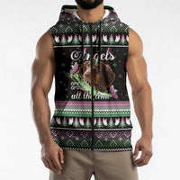 Christmas Dachshund Angel Dog Sleeveless Zip Hoodie Pink Green Tree Feather Pattern Design - Wonder Print Shop