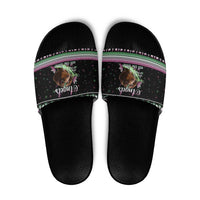 Christmas Dachshund Angel Dog Slide Sandals Pink Green Tree Feather Pattern Design - Wonder Print Shop