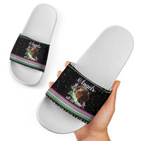 Christmas Dachshund Angel Dog Slide Sandals Pink Green Tree Feather Pattern Design - Wonder Print Shop