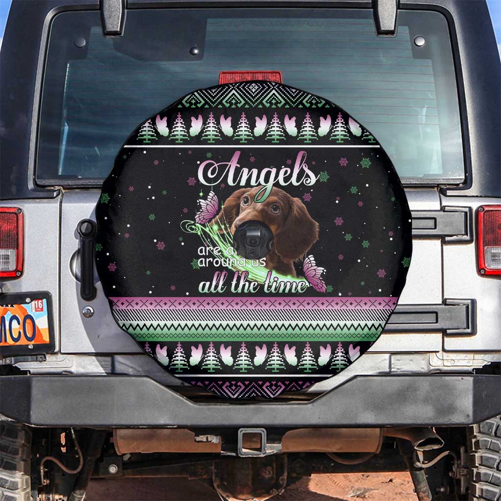 Christmas Dachshund Angel Dog Spare Tire Cover Pink Green Tree Feather Pattern Design - Wonder Print Shop