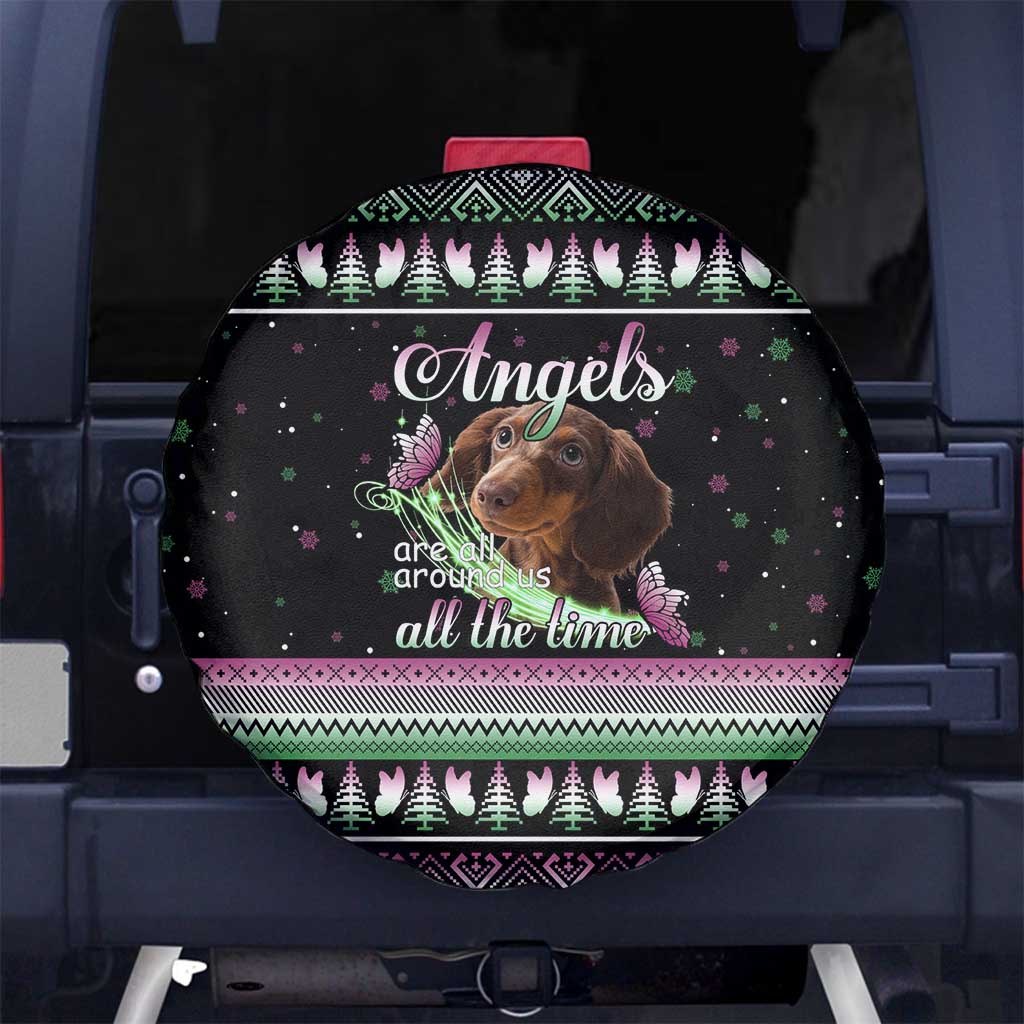Christmas Dachshund Angel Dog Spare Tire Cover Pink Green Tree Feather Pattern Design - Wonder Print Shop