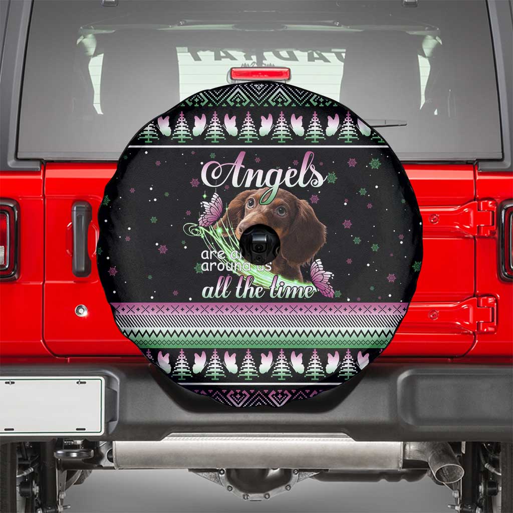 Christmas Dachshund Angel Dog Spare Tire Cover Pink Green Tree Feather Pattern Design - Wonder Print Shop