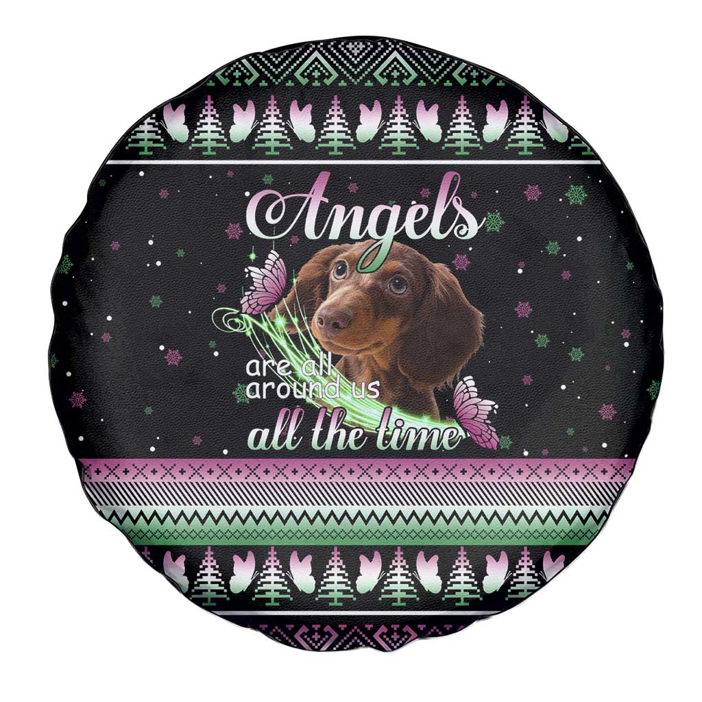 Christmas Dachshund Angel Dog Spare Tire Cover Pink Green Tree Feather Pattern Design - Wonder Print Shop