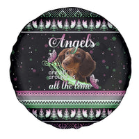 Christmas Dachshund Angel Dog Spare Tire Cover Pink Green Tree Feather Pattern Design - Wonder Print Shop