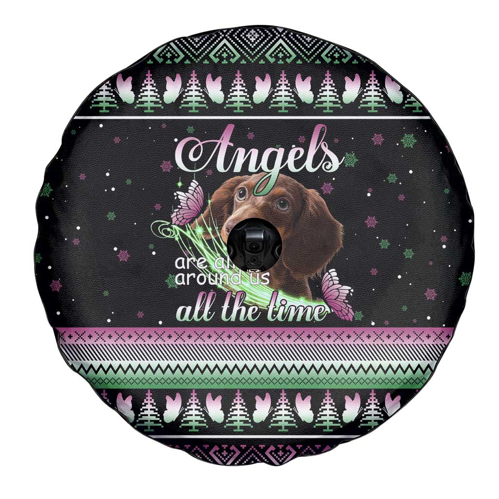 Christmas Dachshund Angel Dog Spare Tire Cover Pink Green Tree Feather Pattern Design - Wonder Print Shop