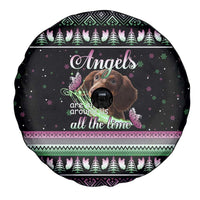 Christmas Dachshund Angel Dog Spare Tire Cover Pink Green Tree Feather Pattern Design - Wonder Print Shop