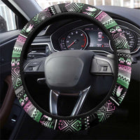 Christmas Dachshund Angel Dog Steering Wheel Cover Pink Green Tree Feather Pattern Design - Wonder Print Shop