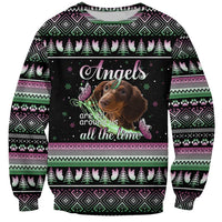 Christmas Dachshund Angel Dog Sweatshirt Pink Green Tree Feather Pattern Design - Wonder Print Shop