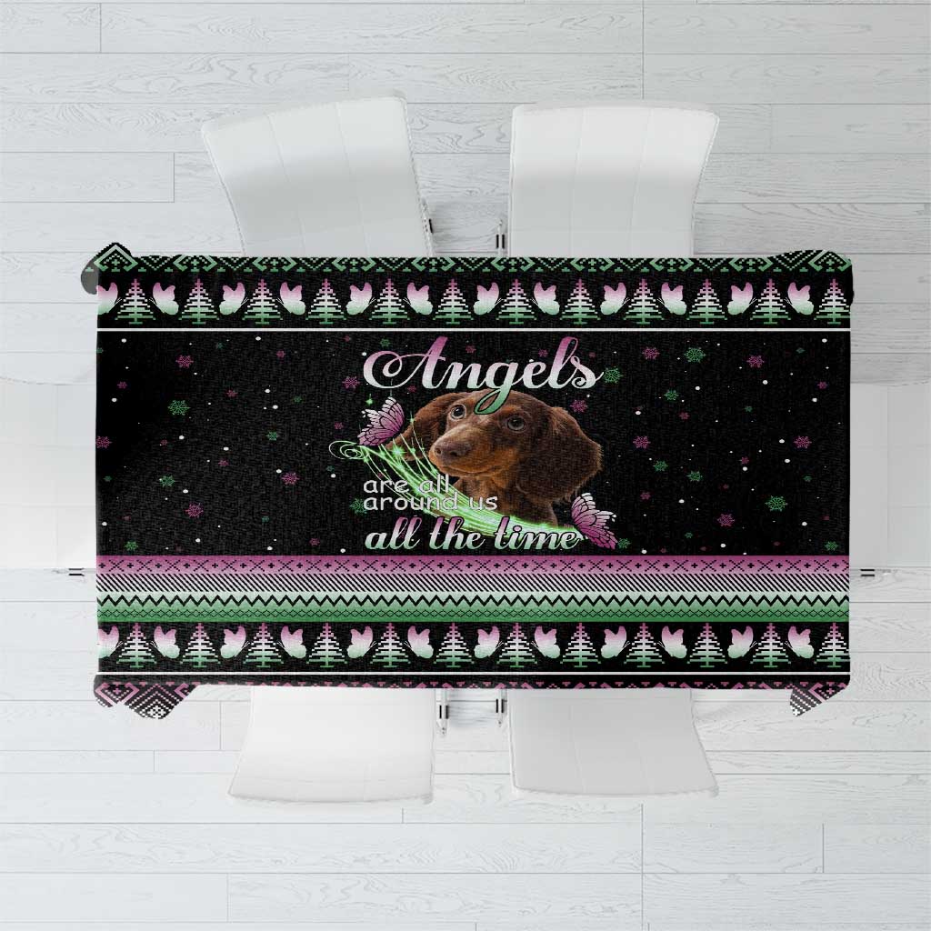 Christmas Dachshund Angel Dog Tablecloth Pink Green Tree Feather Pattern Design - Wonder Print Shop