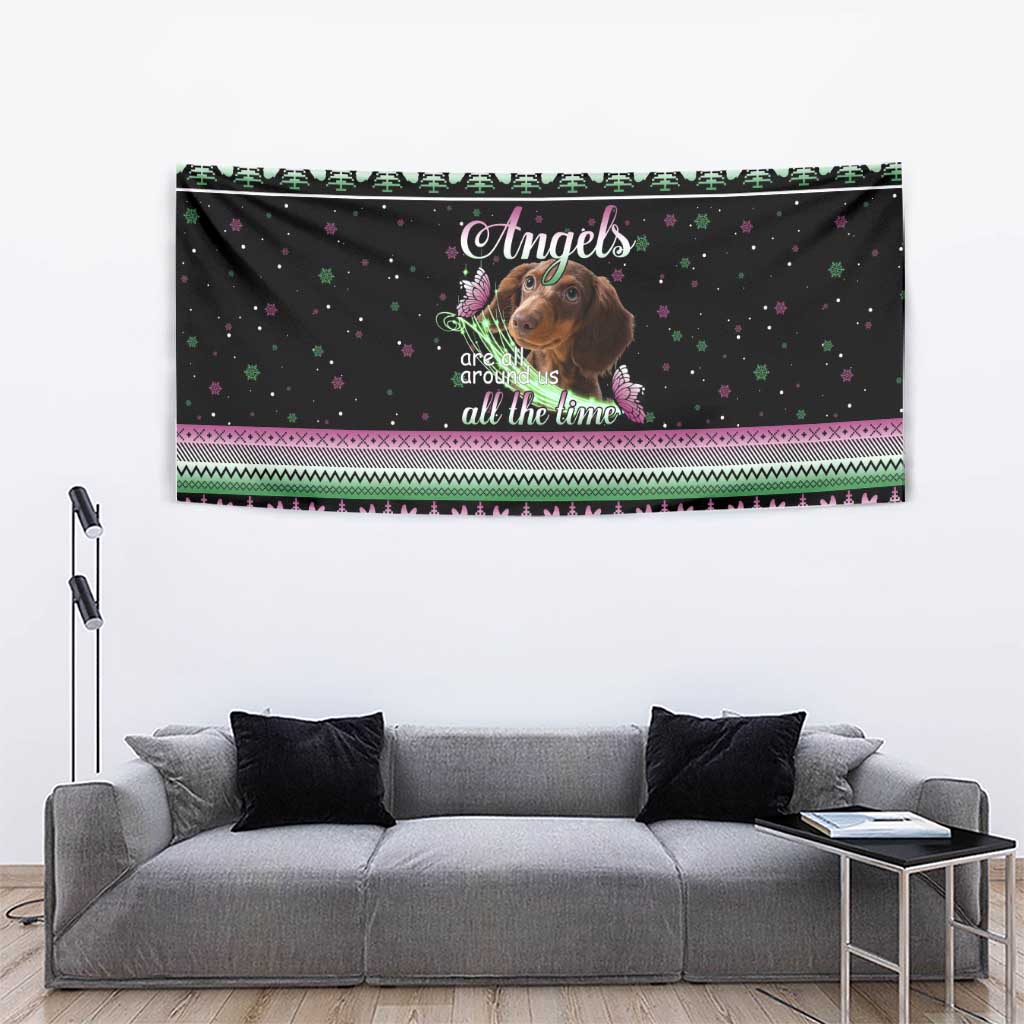 Christmas Dachshund Angel Dog Tapestry Pink Green Tree Feather Pattern Design - Wonder Print Shop